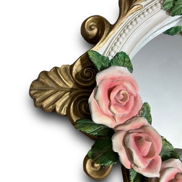 Floral Oval Wall Mirror with Pink Roses - Picture 4 of 14